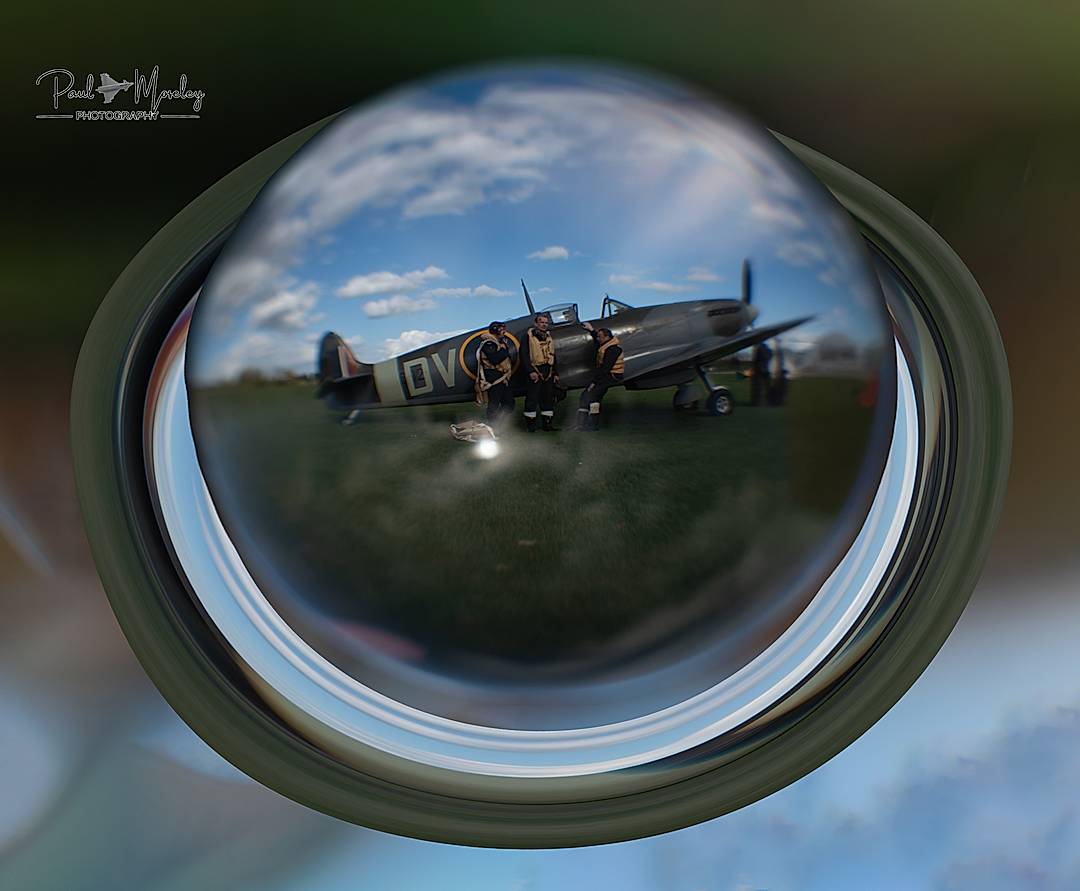 Battle of Britian shoot at Sywell I tried shooting through a glass globe . I have already edited this and flipped it around so now I tried a distort with Polar coordinates then warped it a little. Thoughts?