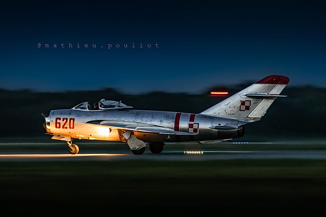 MIG-17 taxi after twilight show. High iso image due to the lack of light. Still pleased with how it turned out.
