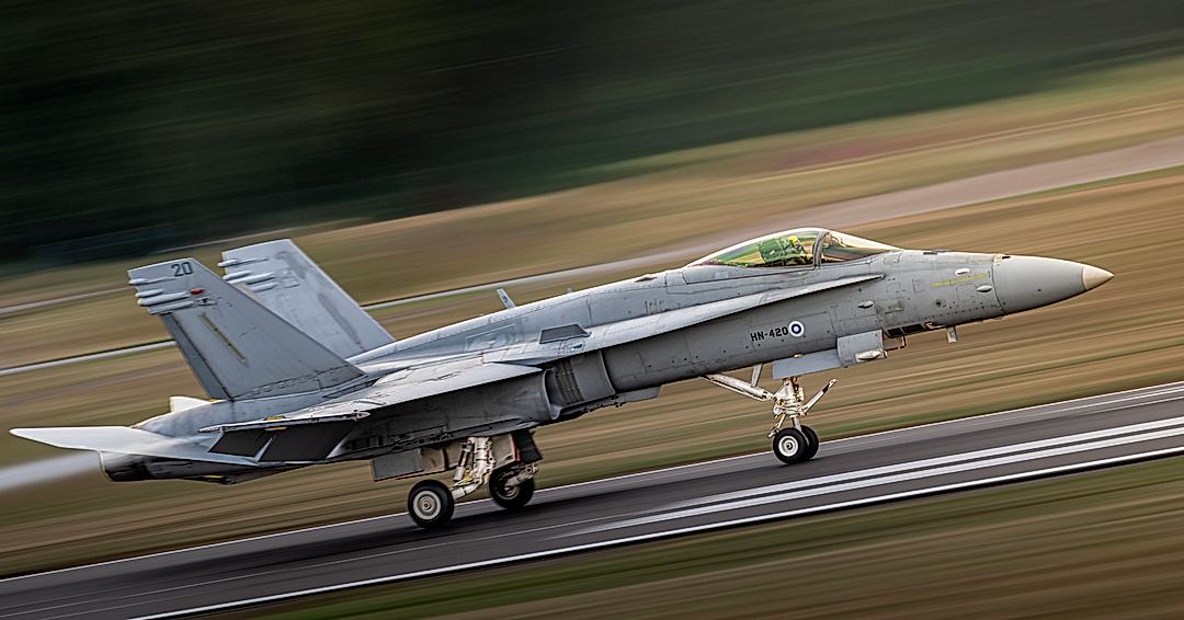 Finnish F/A-18C arriving to Malmen air base for the Swedish Air Force 100-year celebration