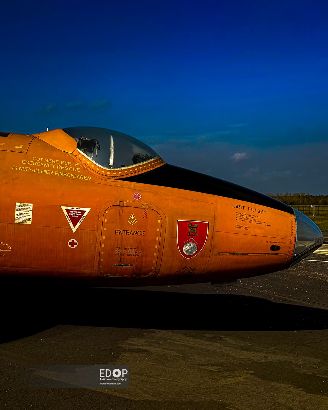 Berlin Orange 
The Canberra was flown by the Luftwaffe carrying out mapping and reconnaissance duties  until 1993. Now at the Gatow Militärhistorisches Museum.
