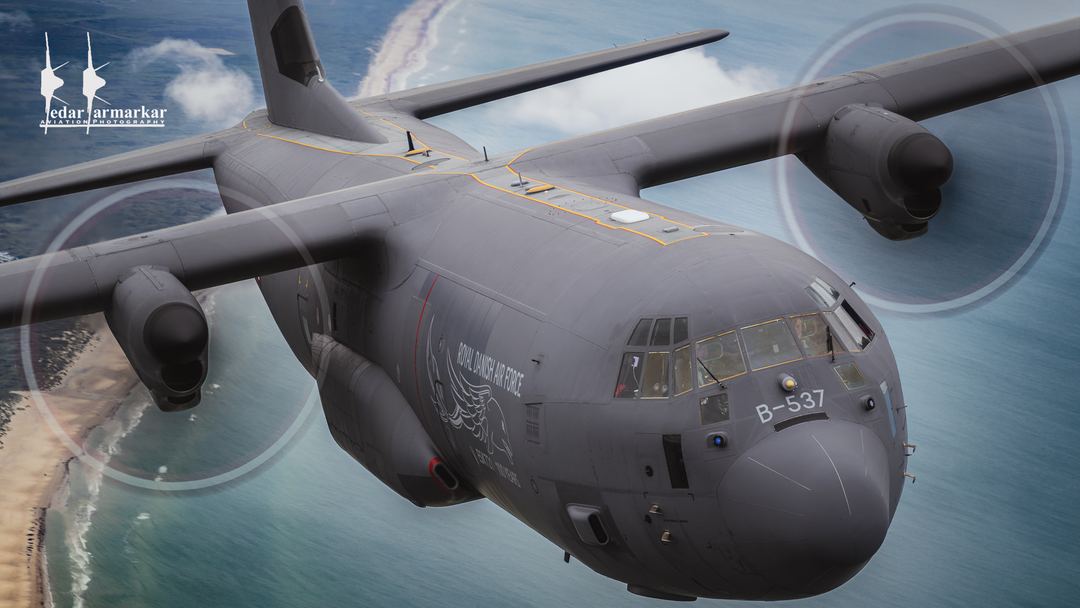 BEACH SURFING
Royal Danish Air Force C-130J Hercules from 721 Eskadrille beach surfs flying near her base at Aalborg.