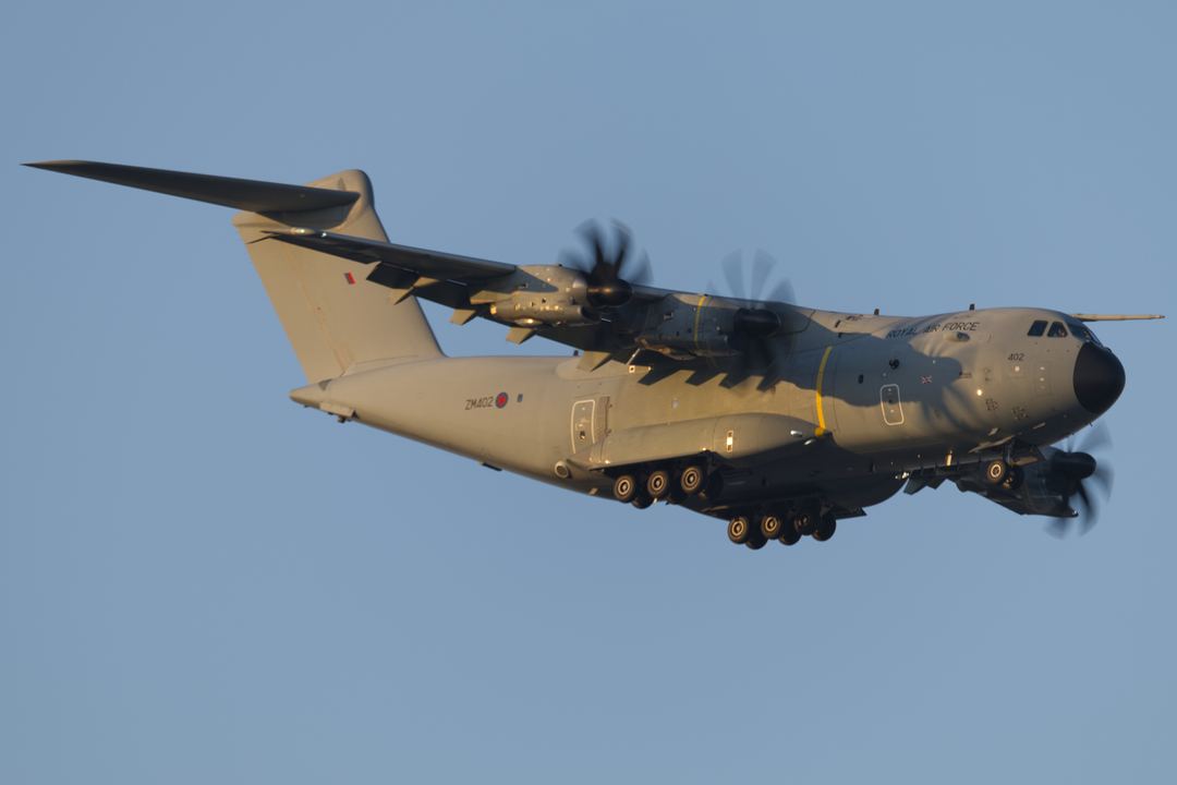 A Royal Air Force Airbus A400m Atlas (Registration Number: ZM402) arriving at Malta International Airport (LMML) in some beautiful golden light.