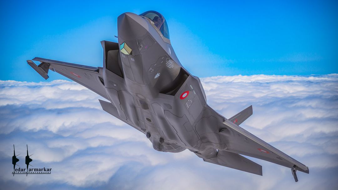 RED, WHITE and BLUE
Blue sky, white clouds, and the red dot summarize this shot of the F-35A of 727 Eskadrille Royal Danish Air Force.