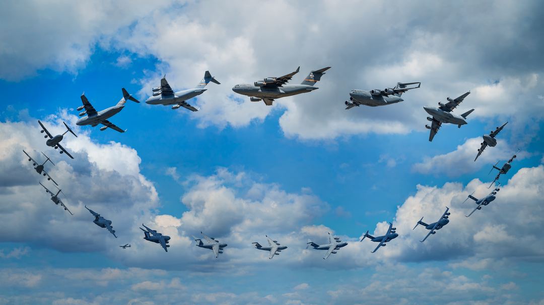 Moose on the loose.

Altus Demo Team's C-17 Globemaster III, dubbed "Chunky" by the event narrator, during a full turn over Lakeland airport. Now, you have probably seen photos like this with fighter aircraft before, but pulling it off with this kind of plane is a whole different beast - the amount of work the frames with this kind of aircraft need is insane. 

The Altus Demo Team consists of three different aircraft - in addition to the C-17, there are also a KC-135 Stratotanker and the new KC-46 Pegasus tanker aircraft with their own routines. Can you also spot the KC-135 in the distance? 

Photos taken at SUN 'n FUN 2026 in Lakeland, Florida.

Disclaimer:
The loop presented here is of course a concentrated depiction of the maneuver, not offering full scale of the orbit.
While the individual aircraft are all real photos taken at the airshow, they did not cover the sky fully, so I had to fill in the gaps with AI-generated sky in Photoshop.  

