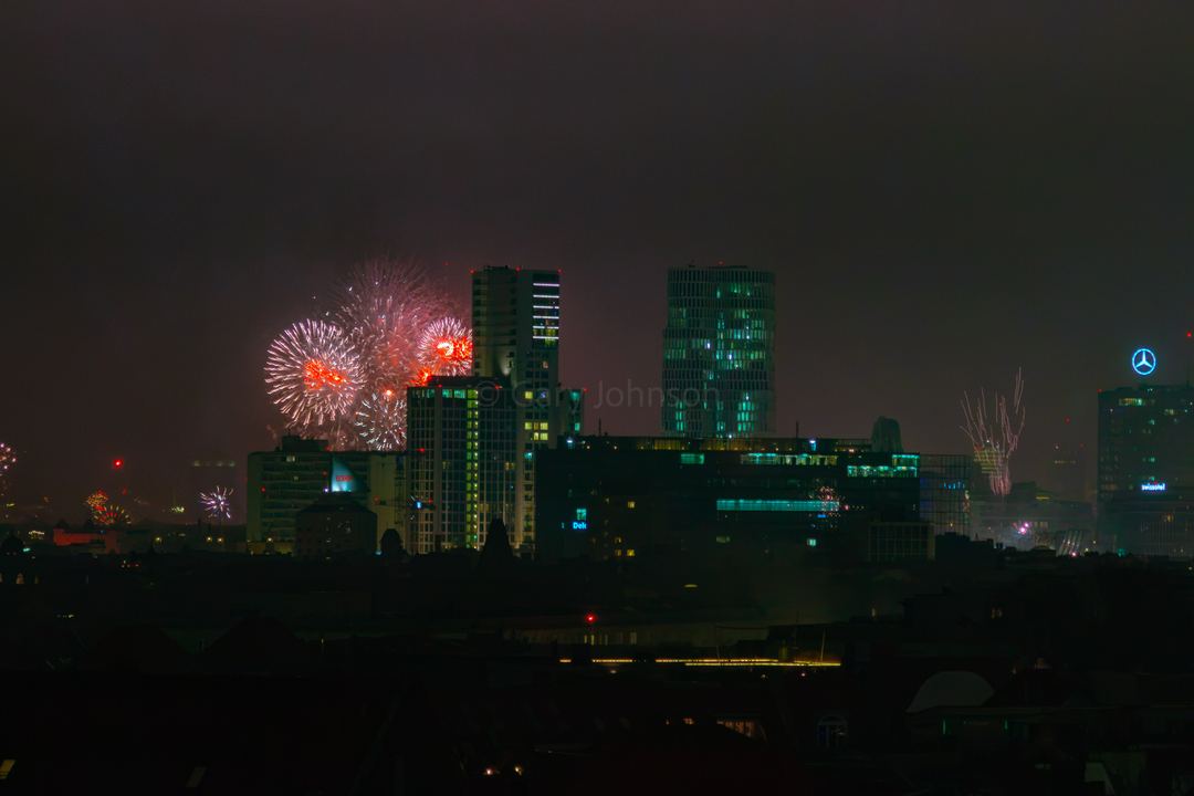 Berlin during New Years Eve, taken from our hotel room. 
