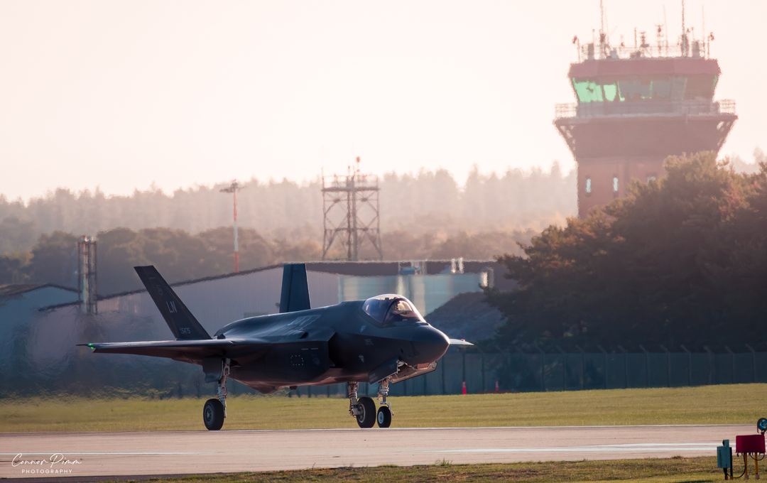 Passing the tower on a golden morning at RAF Lakenheath 