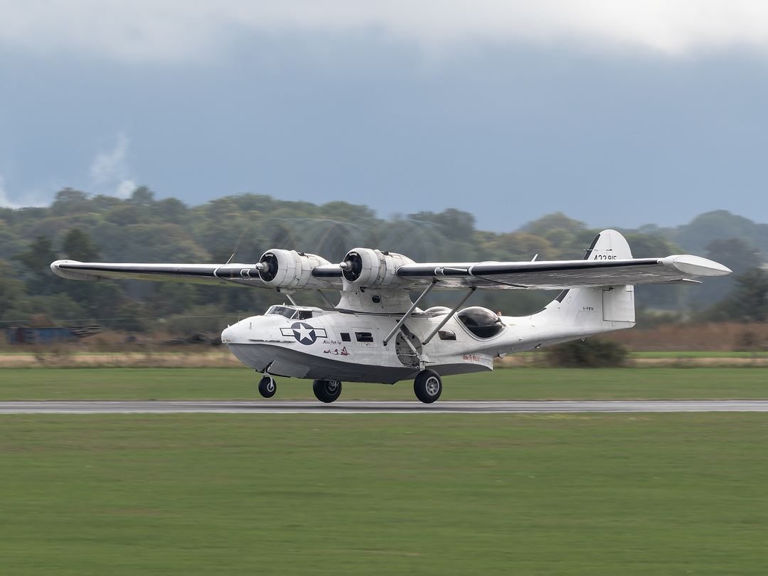 Consolidated PBY-5A Catalina 'Miss Pick Up ' takes off to display IWM Duxford Battle of Britain Air Show