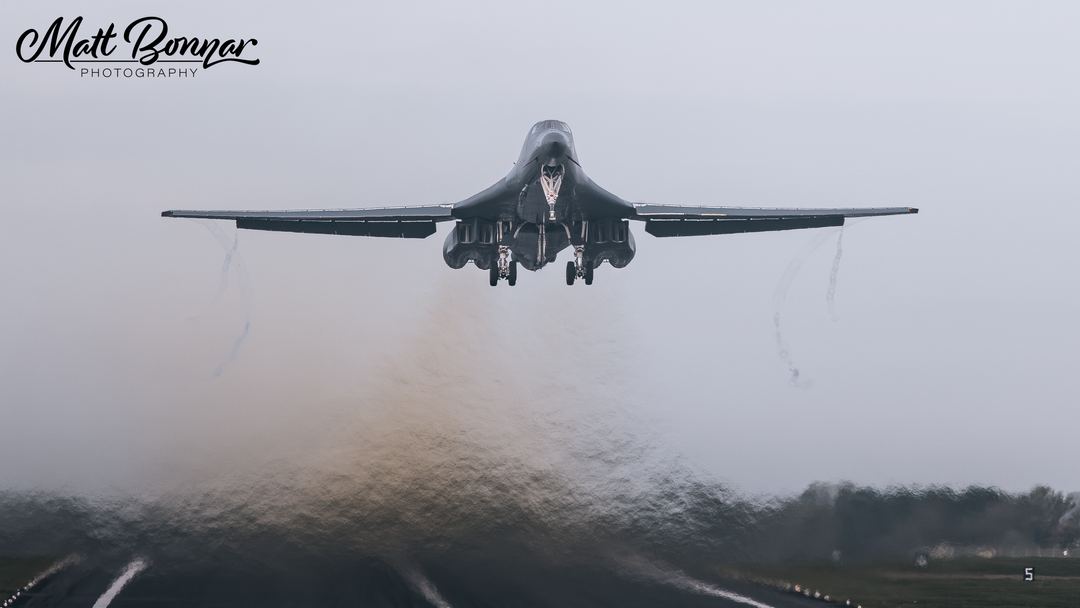 Rockwell B-1B Lancer, 86-0140-DY, 345th BS, taking off from RAF Fairford, 2026.