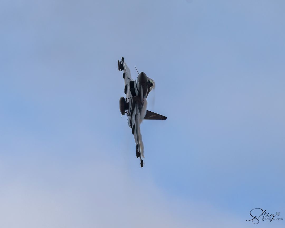 Typhoon Display team #Dragon01, i was driving past Duxford had my kit in the car stopped down a lane as the phoon came in was a great display to try out the new upgrade my R5Mk2, this is a heavy crop so not the best but i loved the head on angle and the separation of the fluff on the wings.