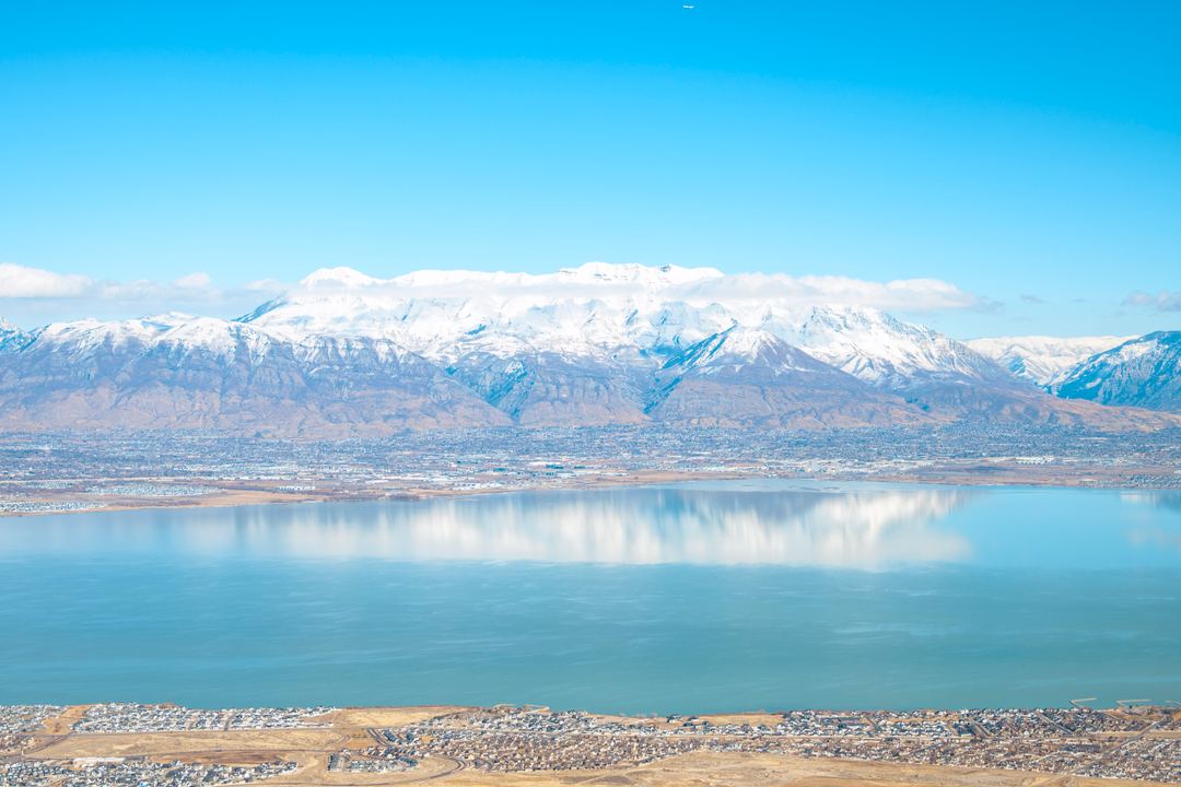 Mt Timpanogos reflecting off Utah lake 