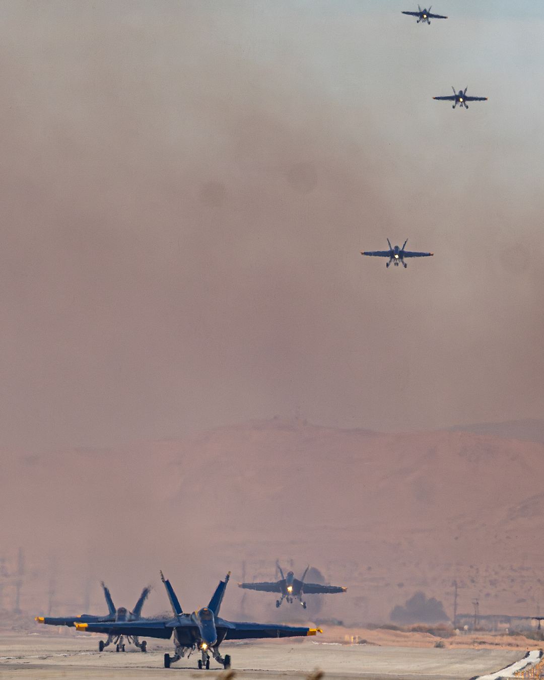 Blue angles landing after a long practice at el centro 