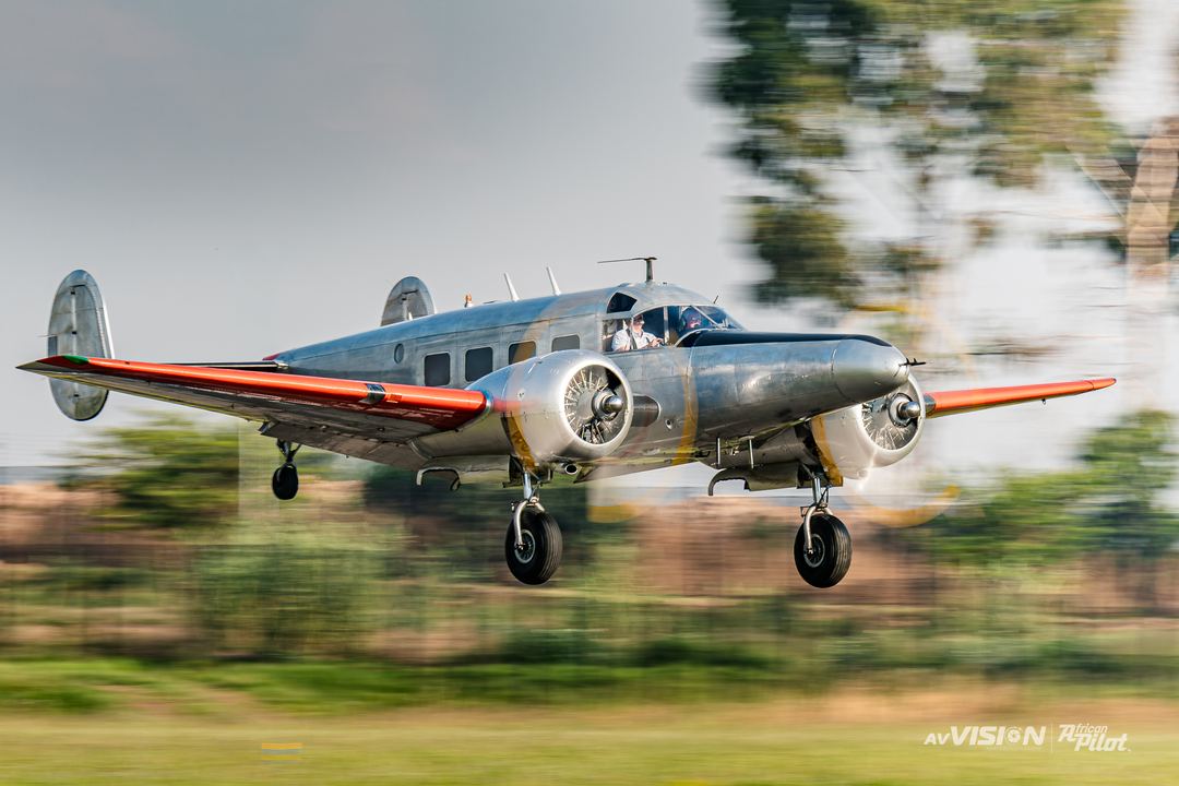 Beechcraft 18  about to touch down at Rand Airport, Germiston, South Africa.
