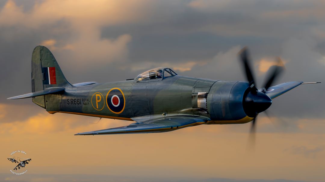 The Last Day of Winter.  

Hawker Fury FB.11 over Sywell in the stunning evening sun.  The last propeller driven fighter to server with the Royal Navy and the fastest single piston engined aircraft ever built.  The mighty Bristol Centaurus XVIII  and the 5 blade prop pushing to Fury to speeds of 460mph.  