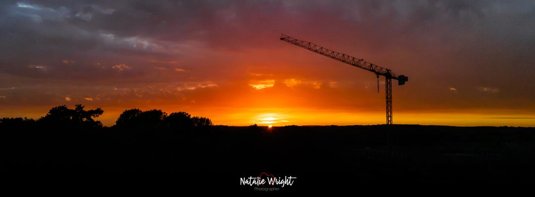Not a super wide landscape, but when you get an epic sunset, and are stuck an home, with a building site crane next door, its worth launching!