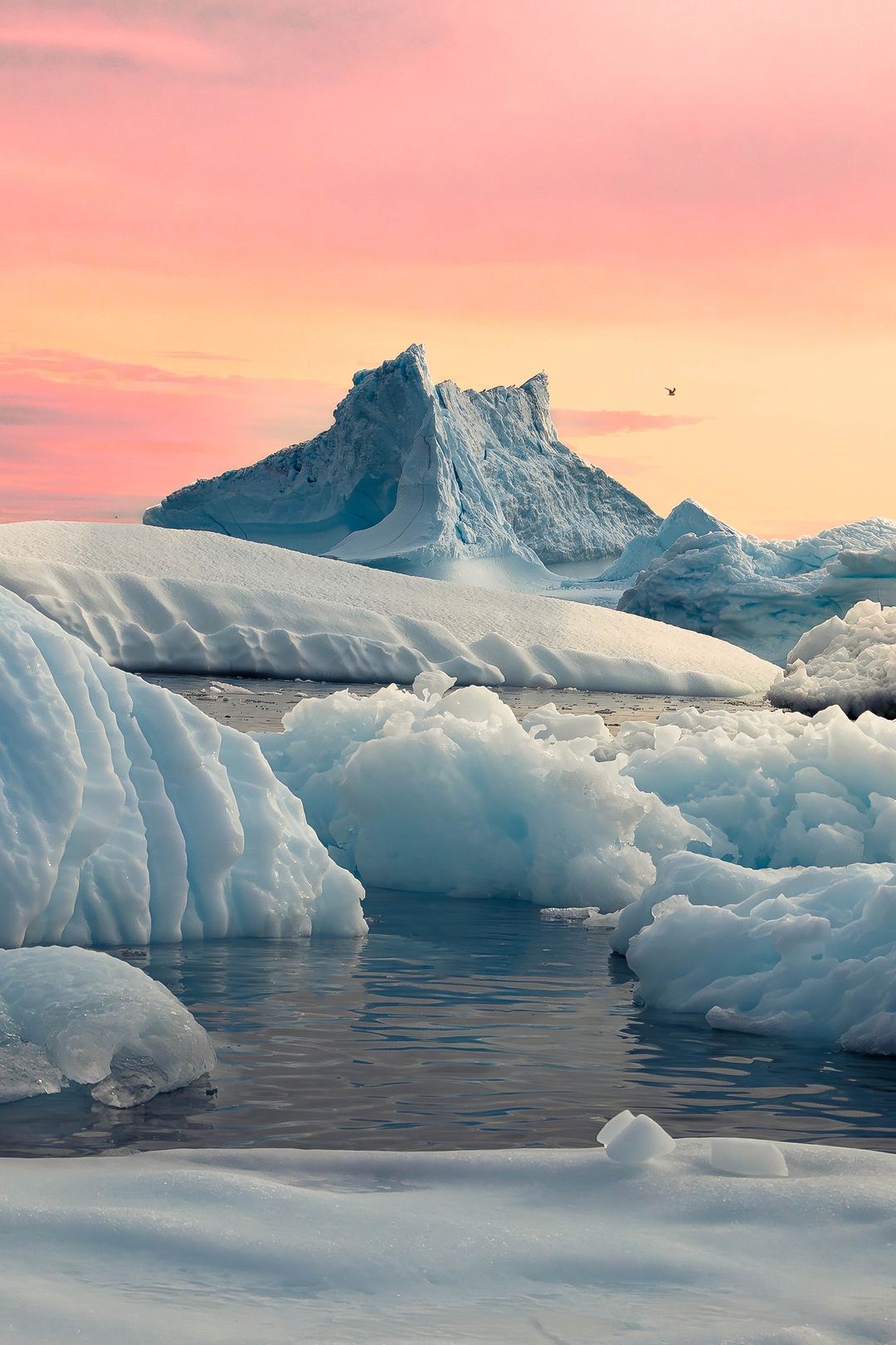 Midnight sun lit up the sky with those amazing colors in 1am at Ilulissat, Greenland