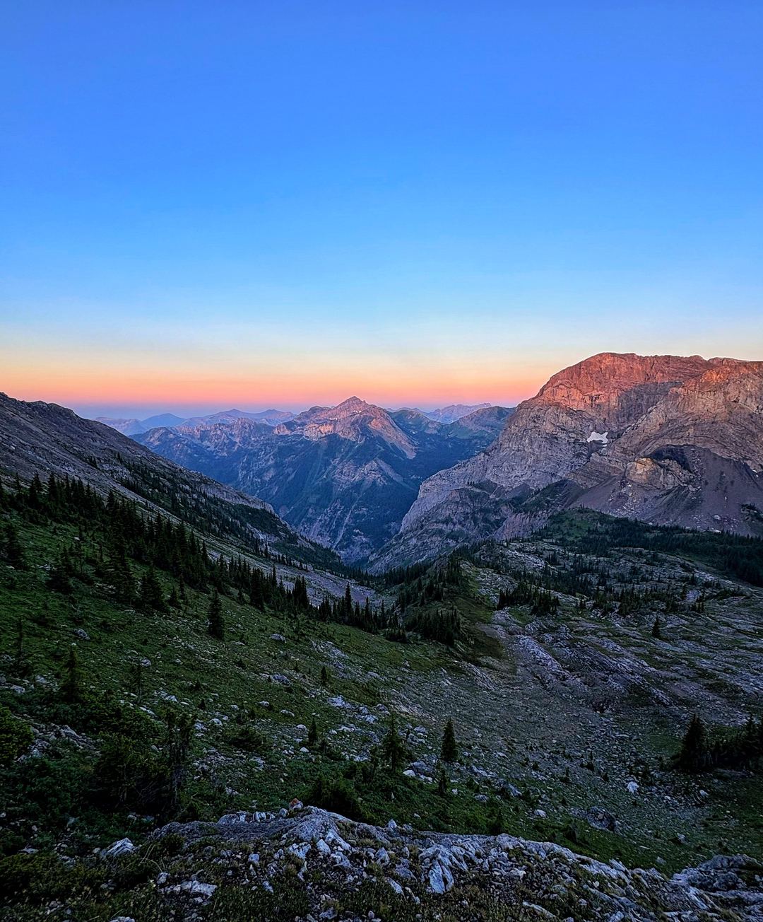 Sunrise up in the mountains.