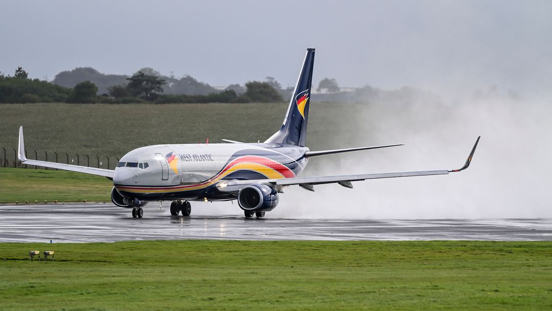 West Atlantic Airlines 737-83N Heading down a wet runway.