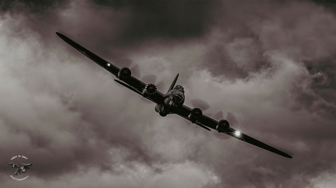 Vintage edit of Boeing B-17G Flying Fortress Sally B displaying at the Midlands Air Festival 2025.  

I love vintage edits, you spend ages removing noise from images only to put it back in.  