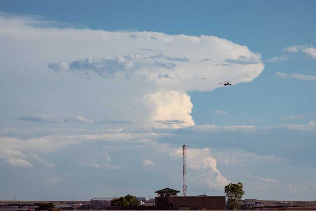 A very classic looking supercell thunderstorm over Colorado Springs viewed from Denver airport!