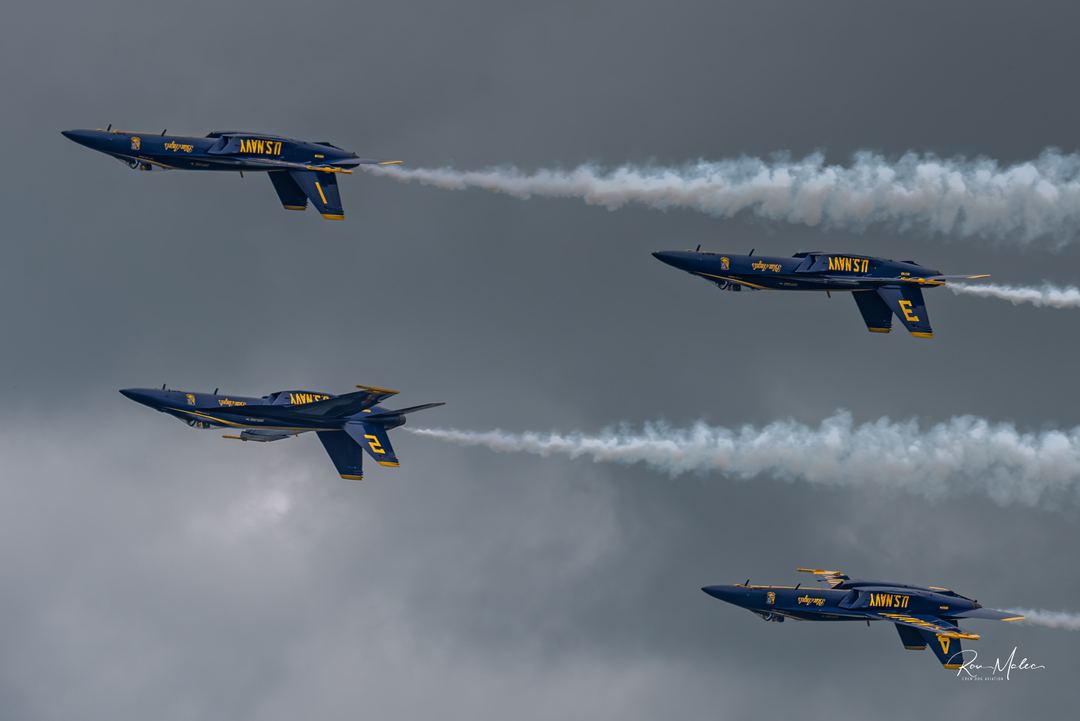 [There we were flat on our backs] 2026 Blue Angels Diamond Aileron Roll. Charleston, SC, USA Airshow over Charleston Harbor.  Both Arrival Day and Practice Day flights were conducted in overcast skies.