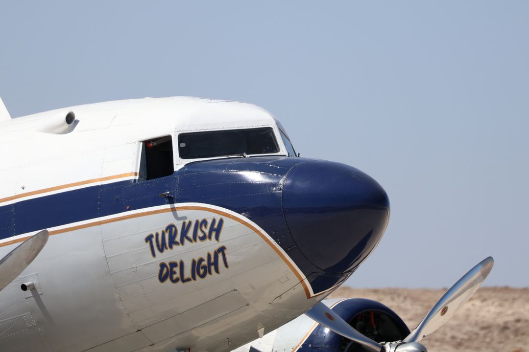 Douglas DC3 Turkish delight The 1940-built "First and Only DC-3," sent on an air bombardment mission during the Normandy landings, is listed in the inventory of the M.S.Ö Air and Space Museum under the name "Turkish Delight." Having completed a full circumnavigation of the globe in 2017, earning the title of "Oldest Aircraft to Circumnavigate the World," this photograph was taken at the SHG Airshow 2025.