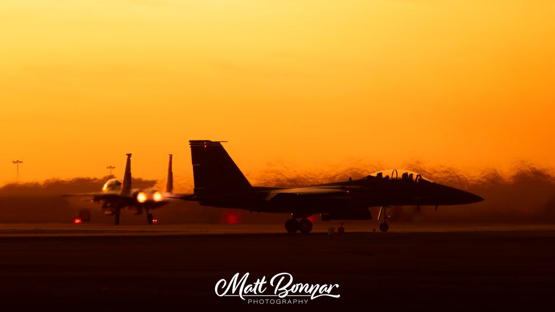 F-15E, 98-0135, 492nd FS, waiting for his wingman to lift off, November 2024.