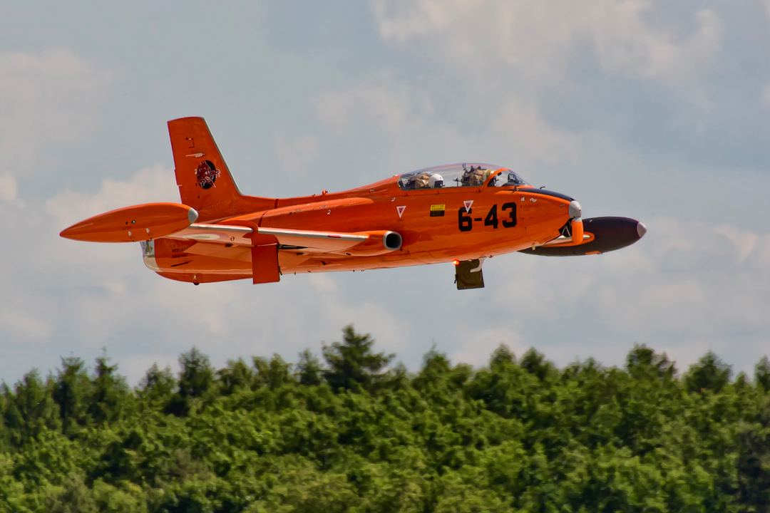 The aircraft pictured is an Aermacchi MB-326, an Italian two-seat jet trainer and light attack aircraft.