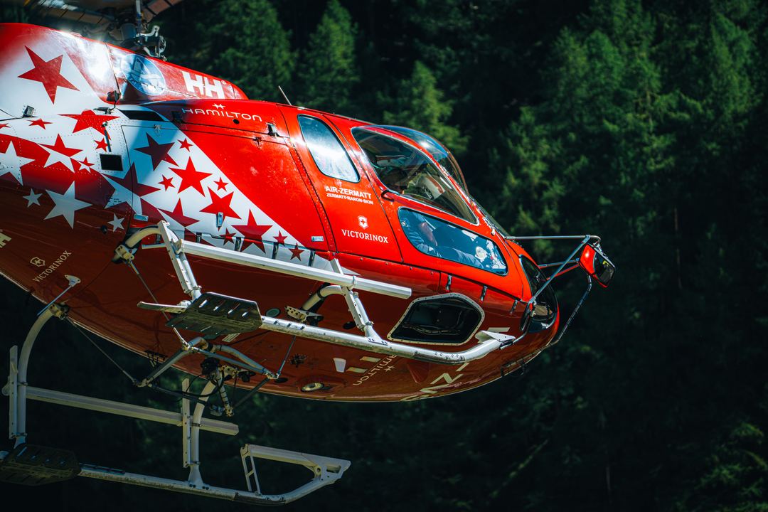 Super up close in Zermatt, Switzerland with a dramatic forest backdrop