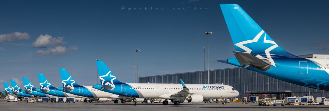 Air Transat lineup at the remote stand parking in YUL.